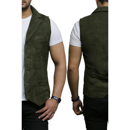 Mens Leather Waistcoat From Smooth Exclusive Goat Suede Classic Smart Green Leather Waistcoat