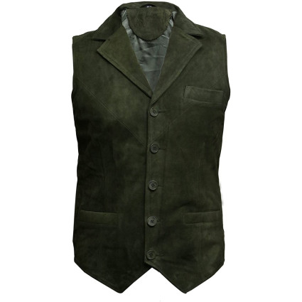Mens Leather Waistcoat From Smooth Exclusive Goat Suede Classic Smart Green Leather Waistcoat