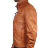 Men's Tan Leather Biker Jacket - Monaco