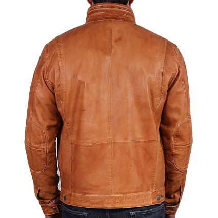 Men's Tan Leather Biker Jacket - Monaco