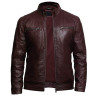Men's Burgundy Lambskin Genuine Leather Biker Jacket