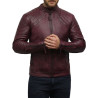 Men's Leather Jacket Waxed Leather Burgundy Leather Biker Jacket