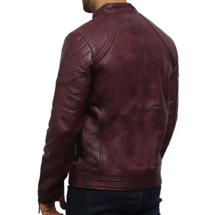 Men's Leather Jacket Waxed Leather Burgundy Leather Biker Jacket