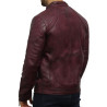 Men's Leather Jacket Waxed Leather Burgundy Leather Biker Jacket