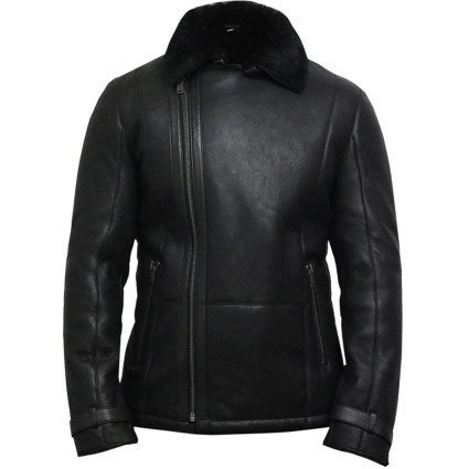 Men's Black shearling sheepskin jacket - Fay