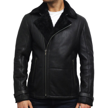 Men's Black shearling sheepskin jacket - Fay