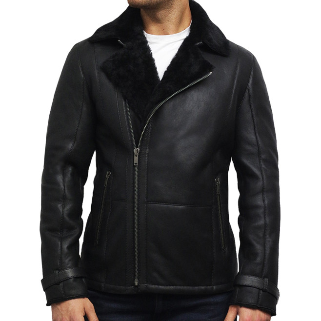 Men's Black shearling sheepskin jacket - Fay