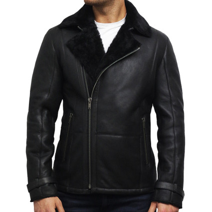 Men's Black shearling sheepskin jacket - Fay