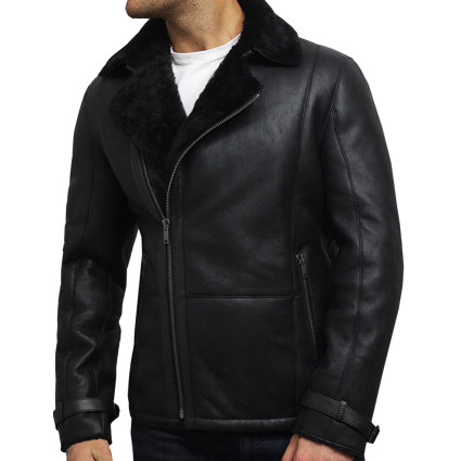 Men's Black shearling sheepskin jacket - Fay