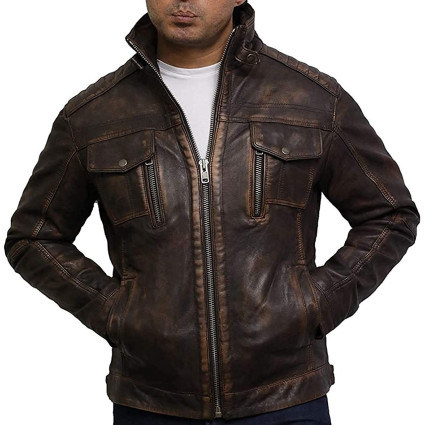 Leather Jacket Mens | Real Soft Nappa Lamb Leather Jacket For Men Distressed