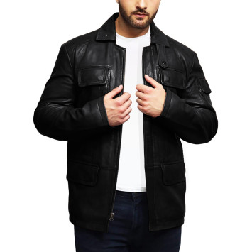  Men's Genuine Lambskin Leather Jacket Trench Safari Coat Washed