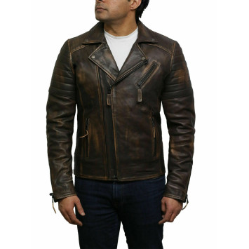 Mens Black Biker Leather Jacket Stylish ziped Brando Look -Grady