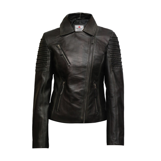 Womens  Black Biker Leather Jacket - Carol 