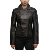Womens  Black Biker Leather Jacket - Carol 
