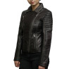 Womens  Black Biker Leather Jacket - Carol 