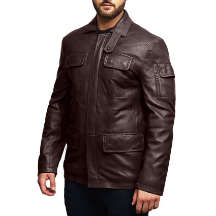 Men's Real Lambskin Leather Jacket Trench Safari Coat Washed