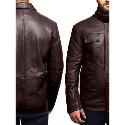 Men's Real Lambskin Leather Jacket Trench Safari Coat Washed