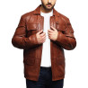 Men's Leather Jacket Real Lambskin Trench Safari Coat Washed Timber