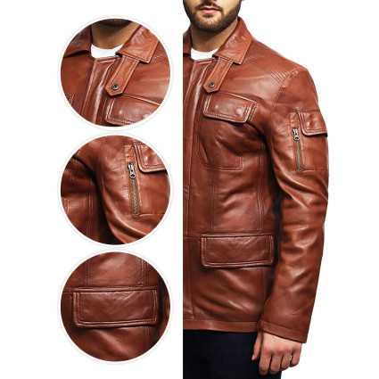 Men's Leather Jacket Real Lambskin Trench Safari Coat Washed Timber