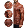 Men's Leather Jacket Real Lambskin Trench Safari Coat Washed Timber