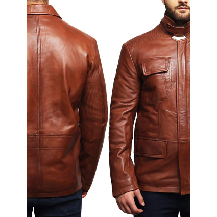 Men's Leather Jacket Real Lambskin Trench Safari Coat Washed Timber