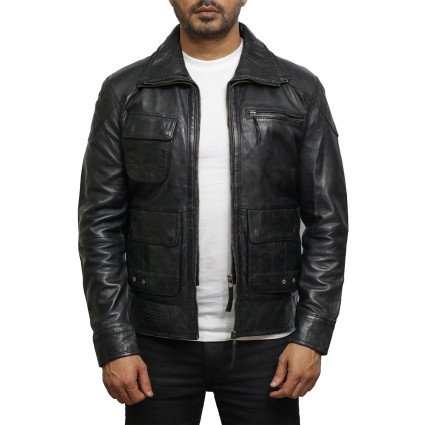 Men's Black Leather Jacket - Jazz