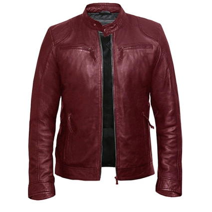 Mens Genuine Leather Biker Jacket Sheepskin Vintage