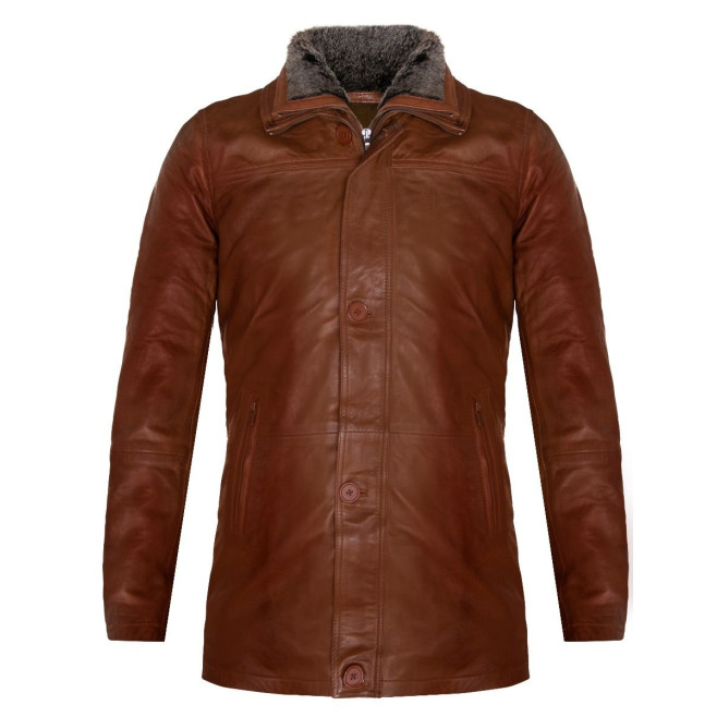 Men's Long Length Black Coat Style Leather Jacket