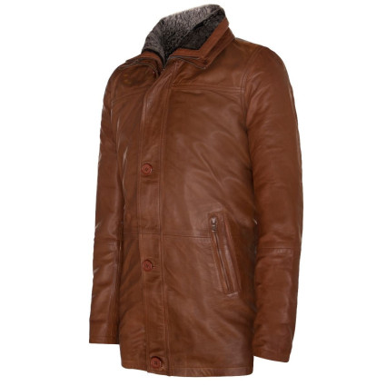 Men's Long Length Black Coat Style Leather Jacket