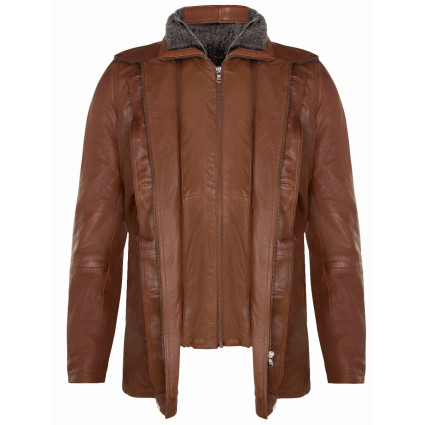 Men's Long Length Black Coat Style Leather Jacket