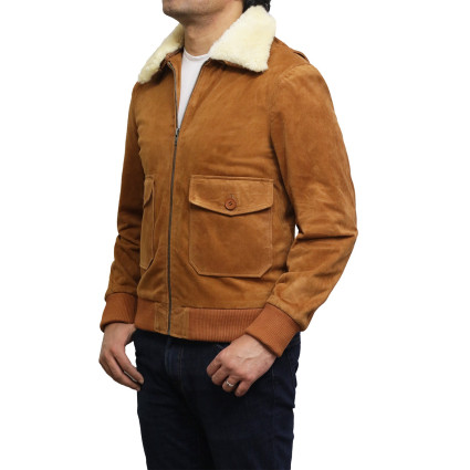 Leather Bomber Jacket Mens | Real Suede Goat Leather Jacket