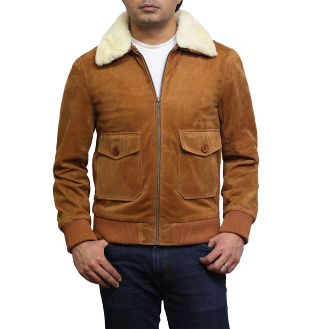 Leather Bomber Jacket Mens | Real Suede Goat Leather Jacket