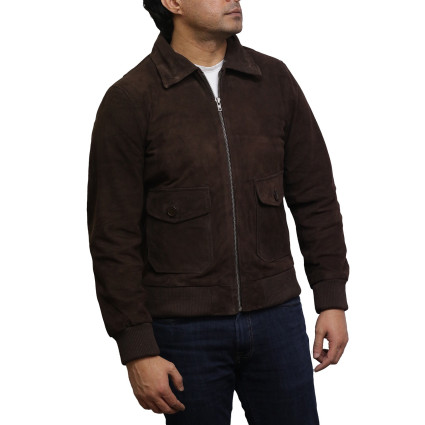 Leather Bomber Jacket Mens | Real Suede Goat Leather Jacket