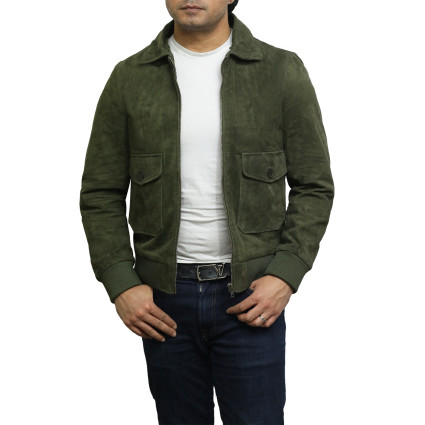 Leather Bomber Jacket Mens | Real Suede Goat Leather Jacket