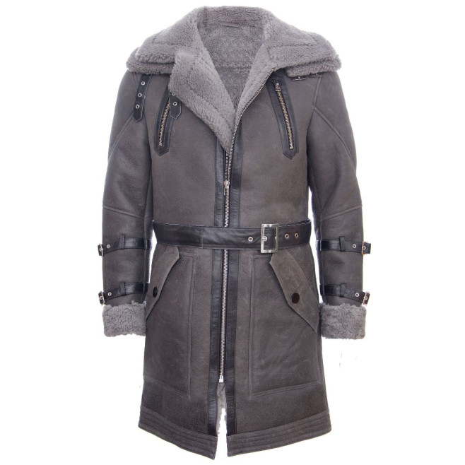 Mens Merino Leather Sheepskin Trench Coat 