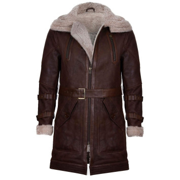 Mens Merino Leather Sheepskin Trench Coat 