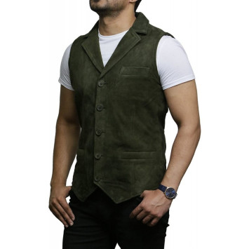 Mens Leather Waistcoat From Smooth Exclusive Goat Suede Classic Smart Black Leather Waistcoat
