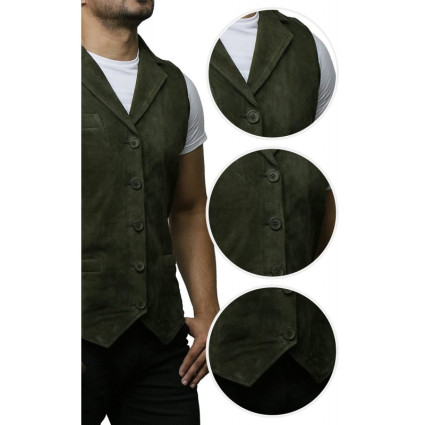 Mens Leather Waistcoat From Smooth Exclusive Goat Suede Classic Smart Black Leather Waistcoat