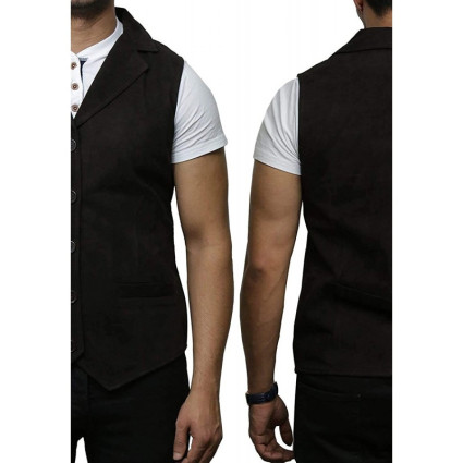 Mens Leather Waistcoat From Smooth Exclusive Goat Suede Classic Smart Black Leather Waistcoat