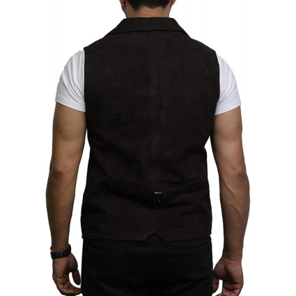 Mens Leather Waistcoat From Smooth Exclusive Goat Suede Classic Smart Black Leather Waistcoat