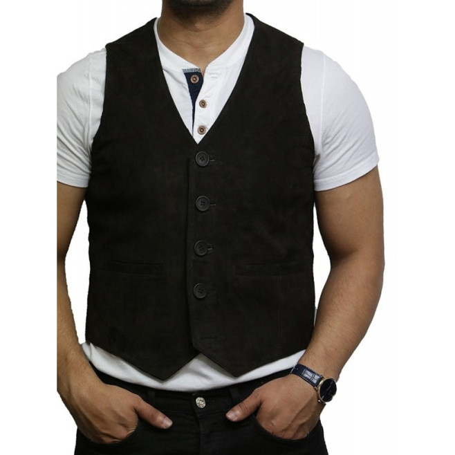 Mens Leather Black Smart Waistcoat