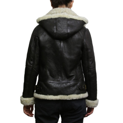 Leather Sheepskin Shearling Jacket Womens | B3 WW2 Aviator Flying Hooded Jacket
