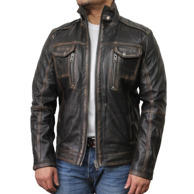 Leather Jacket Mens | Real Soft Nappa Lamb Leather Jacket For Men Distressed