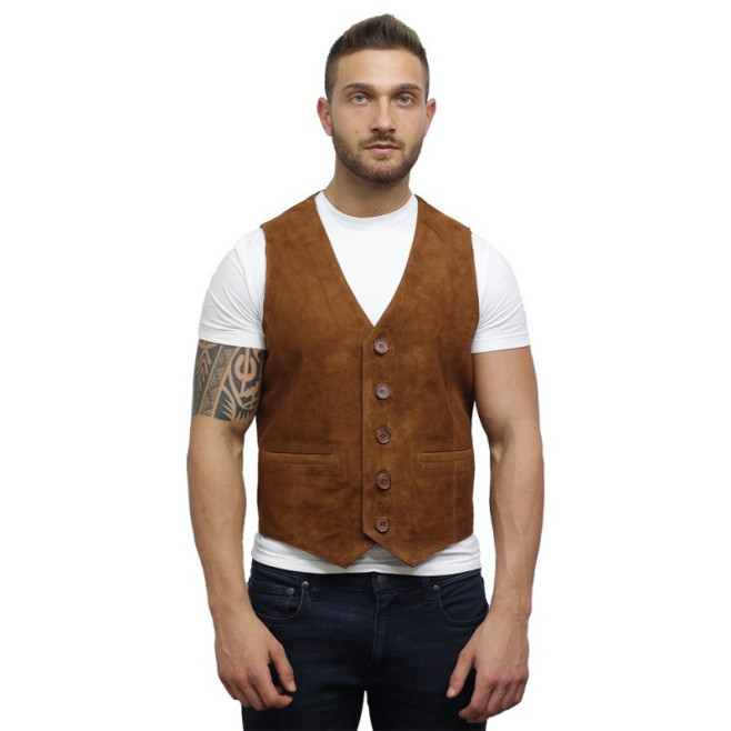 Mens Leather Burgundy Smart Waistcoat