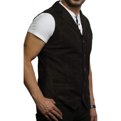 Mens Leather Waistcoat From Smooth Exclusive Goat Suede Classic Smart Green Leather Waistcoat