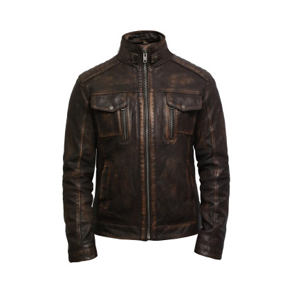 Brown Genuine Lambskin Leather Jacket For Male Distressed