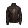 Brown Genuine Lambskin Leather Jacket For Male Distressed