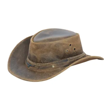 Cowboy Aussie Real Leather Hat Australian Tan Brown Western Outback Bush Hat
