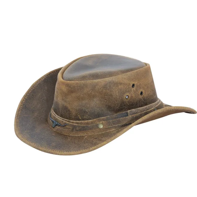 Cowboy Aussie Real Leather Hat Australian Tan Brown Western Outback Bush Hat