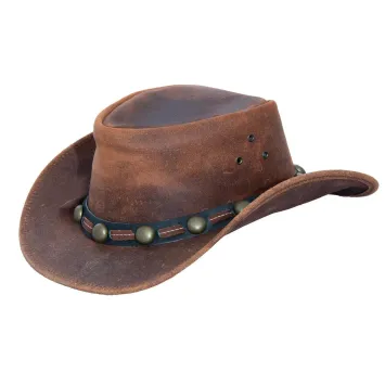 Cowboy Aussie Real Leather Hat Australian Tan Brown Western Outback Bush Hat
